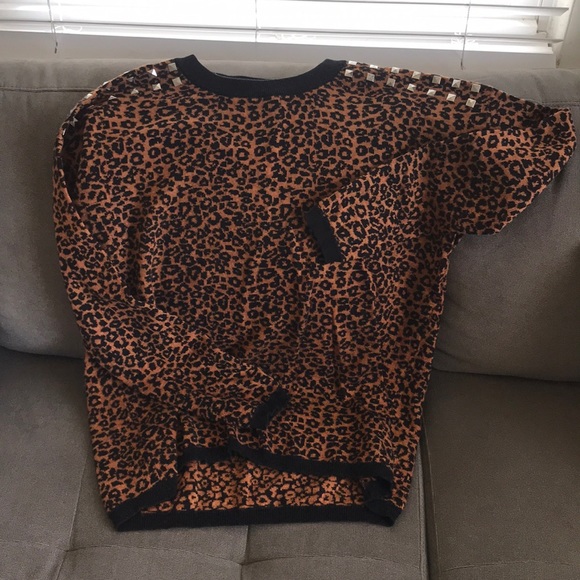 Eyeshadow Sweaters - Cheetah Print Sweater with studded shoulder detail